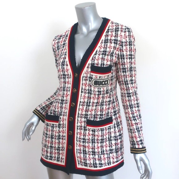 Gucci Sega Logo Tweed Blazer White/Navy Size 38 Single Breasted Jacket - Picture 3 of 12